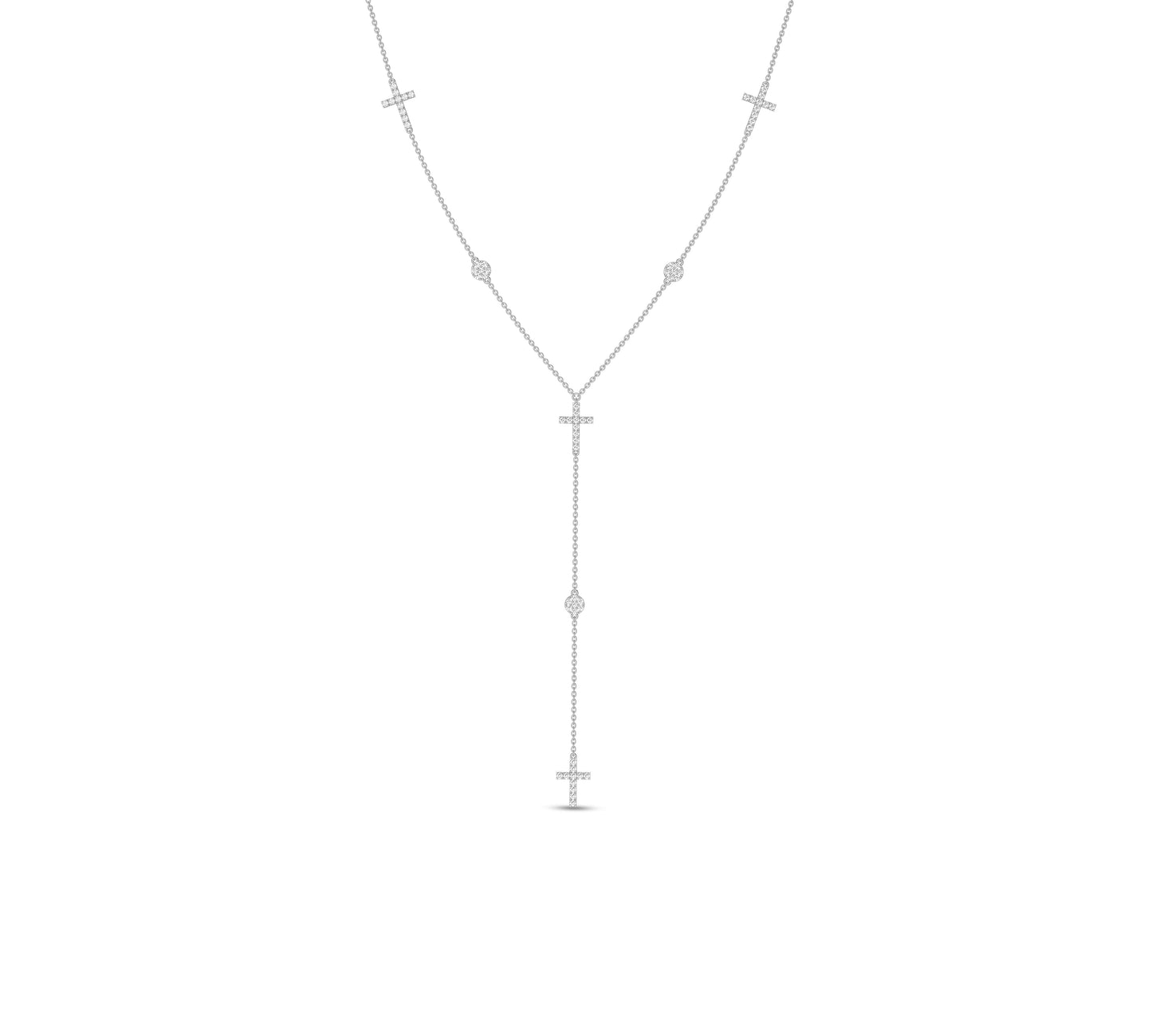 White gold cross Y-necklace with pavé diamonds