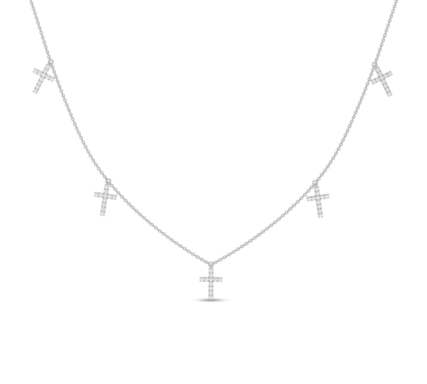 White gold five-cross necklace with diamond accents