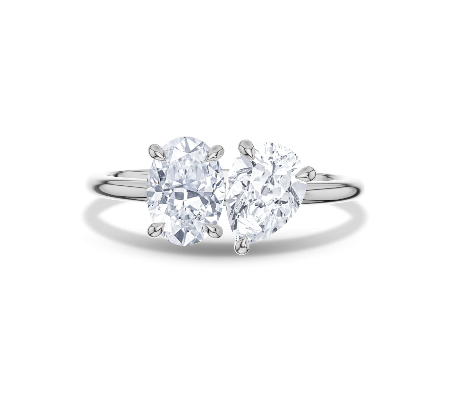 White gold oval and pear cut diamond open ring