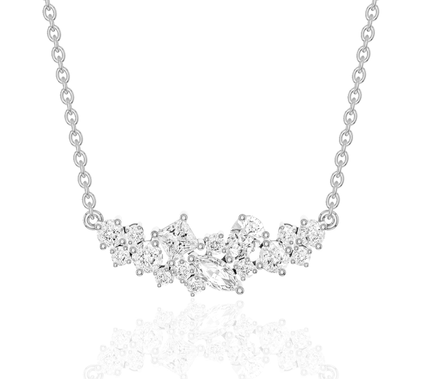 Fine jewelry necklace with asymmetrical diamond cluster