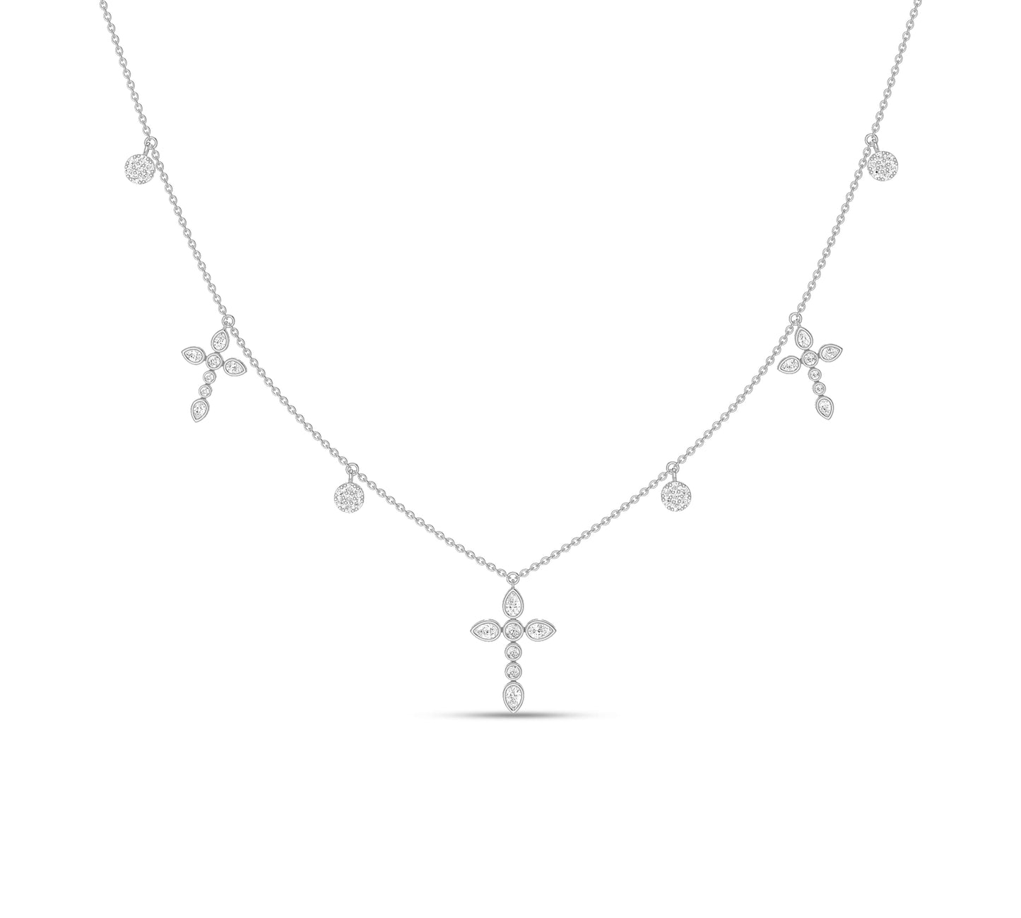 Petal diamond cross necklace with round accents