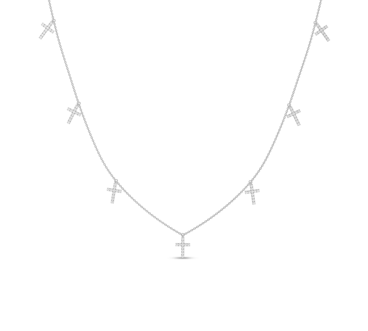White gold cross charm necklace with seven pavé drops