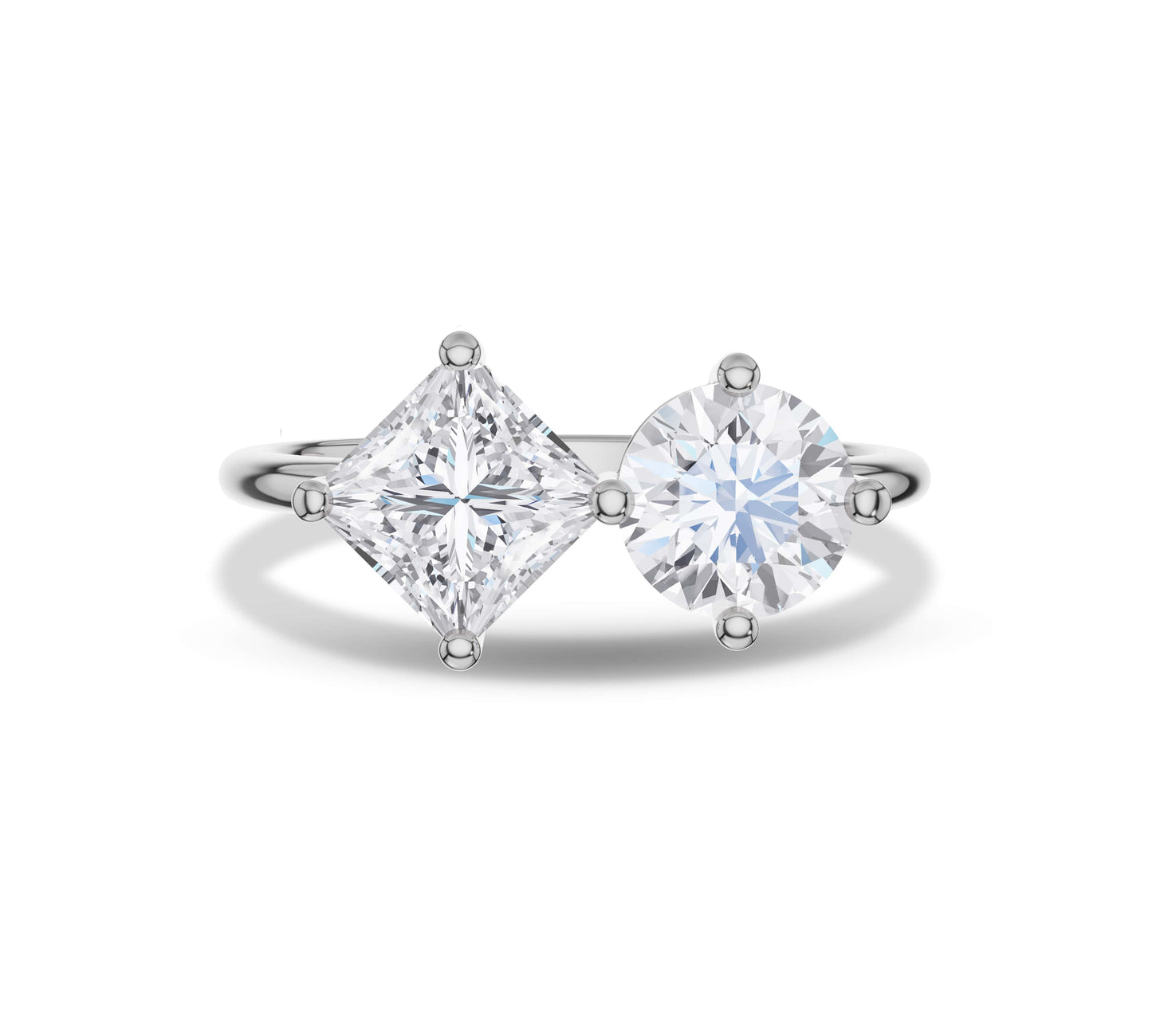 White gold dual diamond couple ring