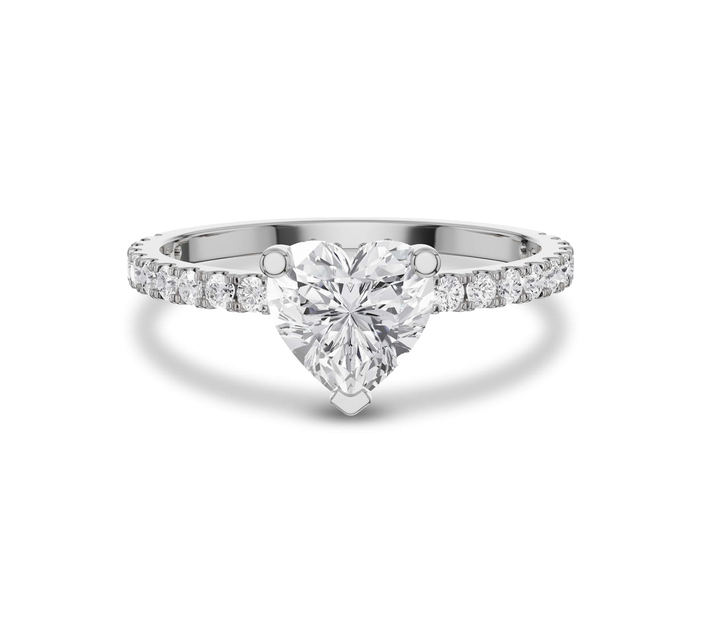 Heart shaped diamond ring in white gold pavé setting