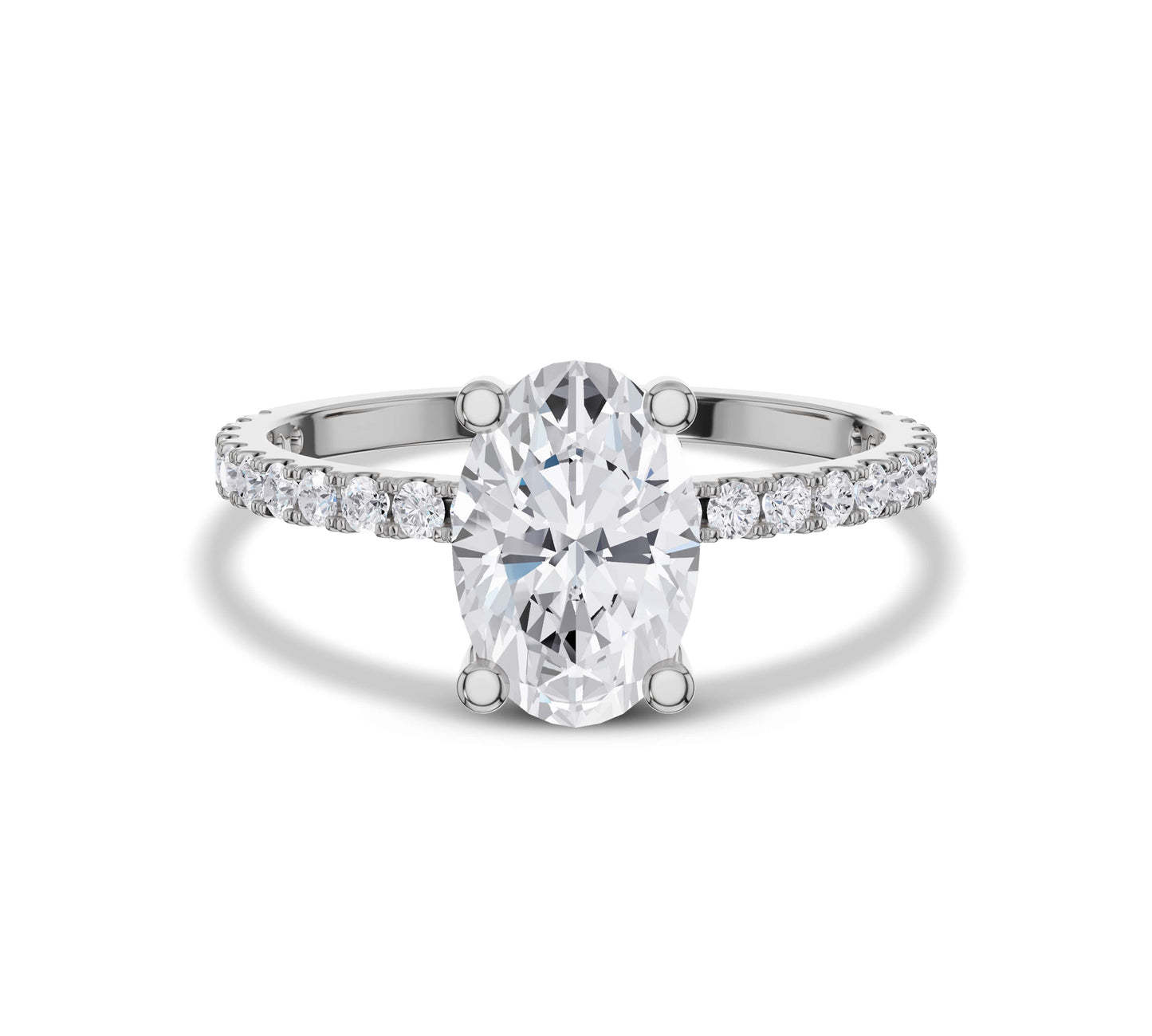Oval lab diamond ring in white gold floating setting