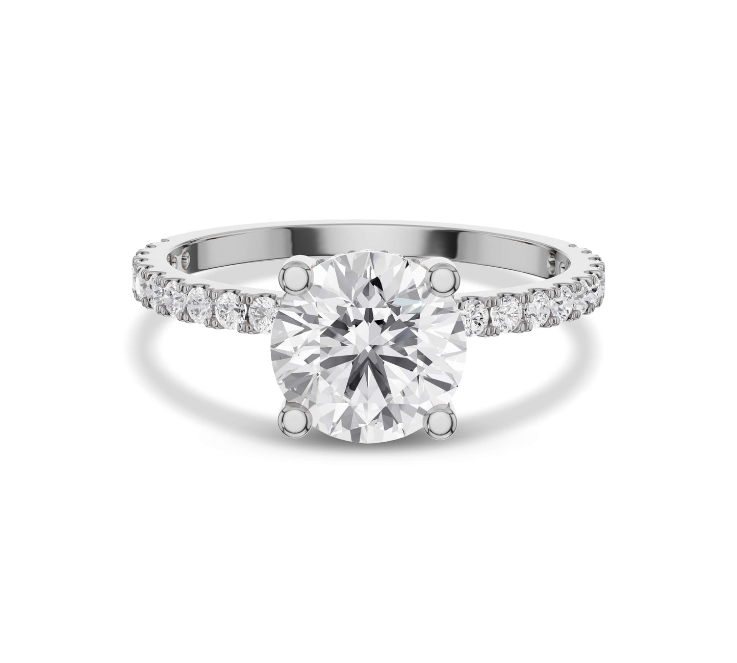 White gold round solitaire engagement ring with hidden halo
