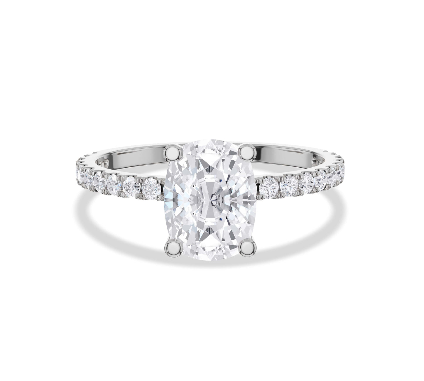 Cushion cut lab diamond ring in white gold pavé style