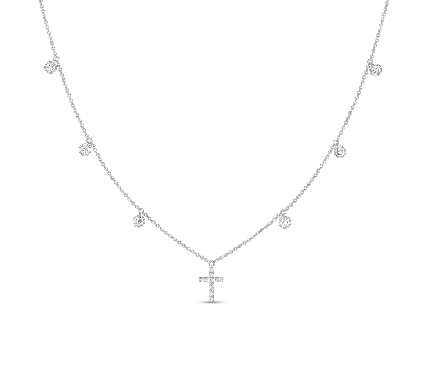 White gold bezel and cross diamond charm necklace