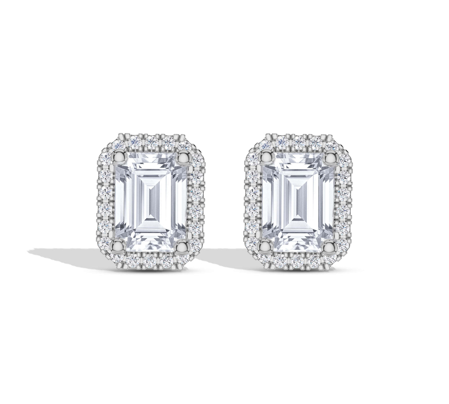 Elegant emerald cut diamond halo earrings