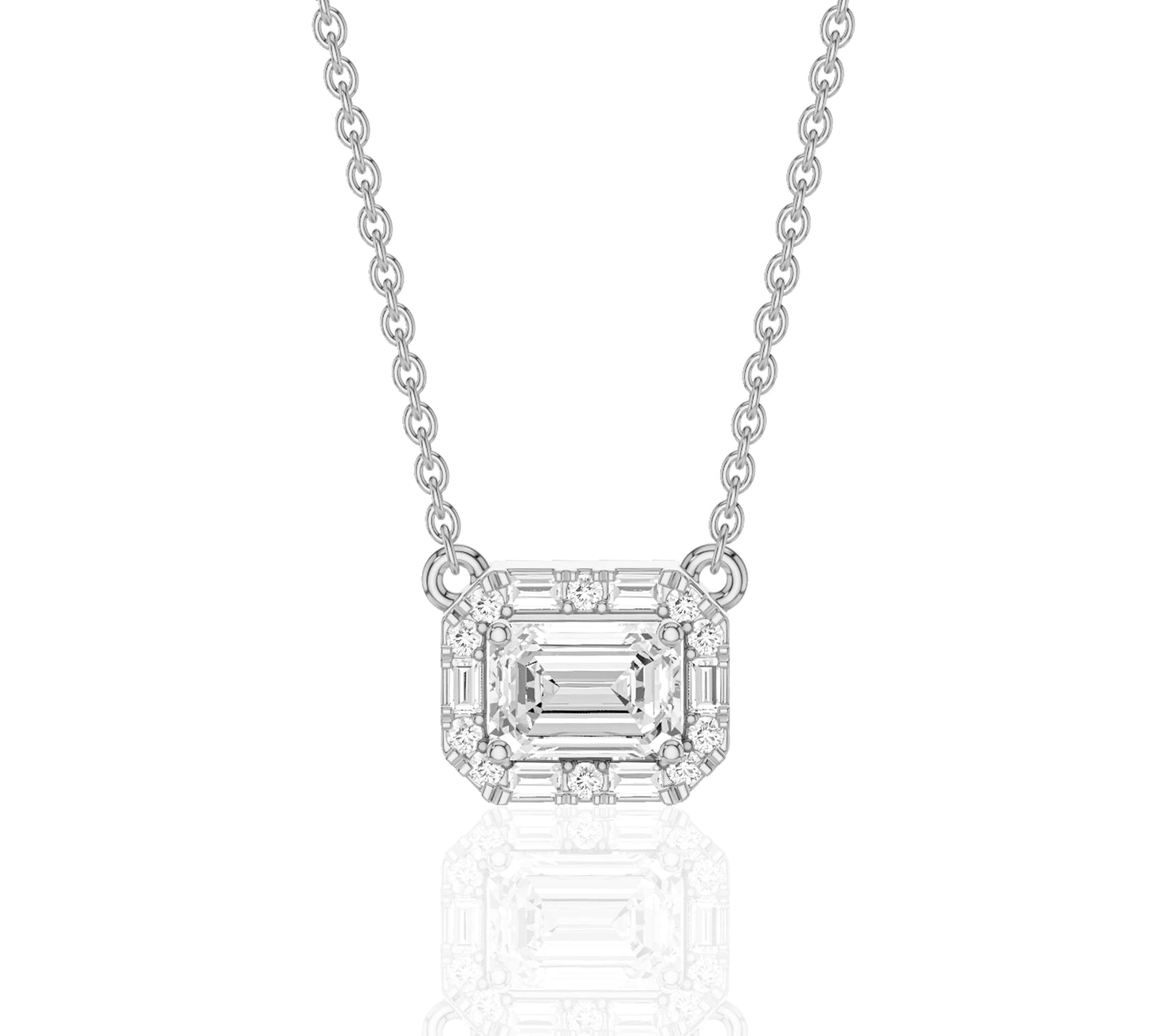 Gold chain necklace with rectangular diamond pendant