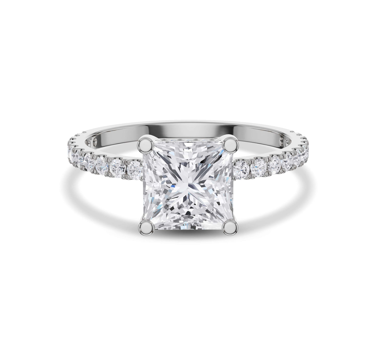 White gold princess diamond pavé engagement ring