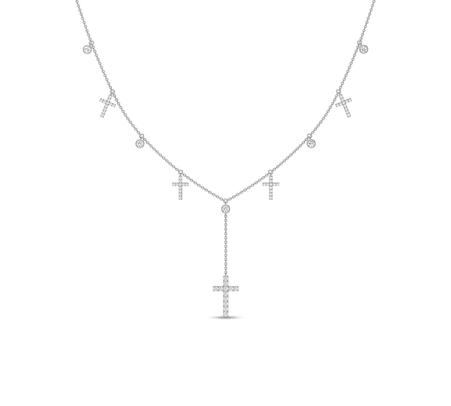 Modern gold necklace with multiple dangle crosses