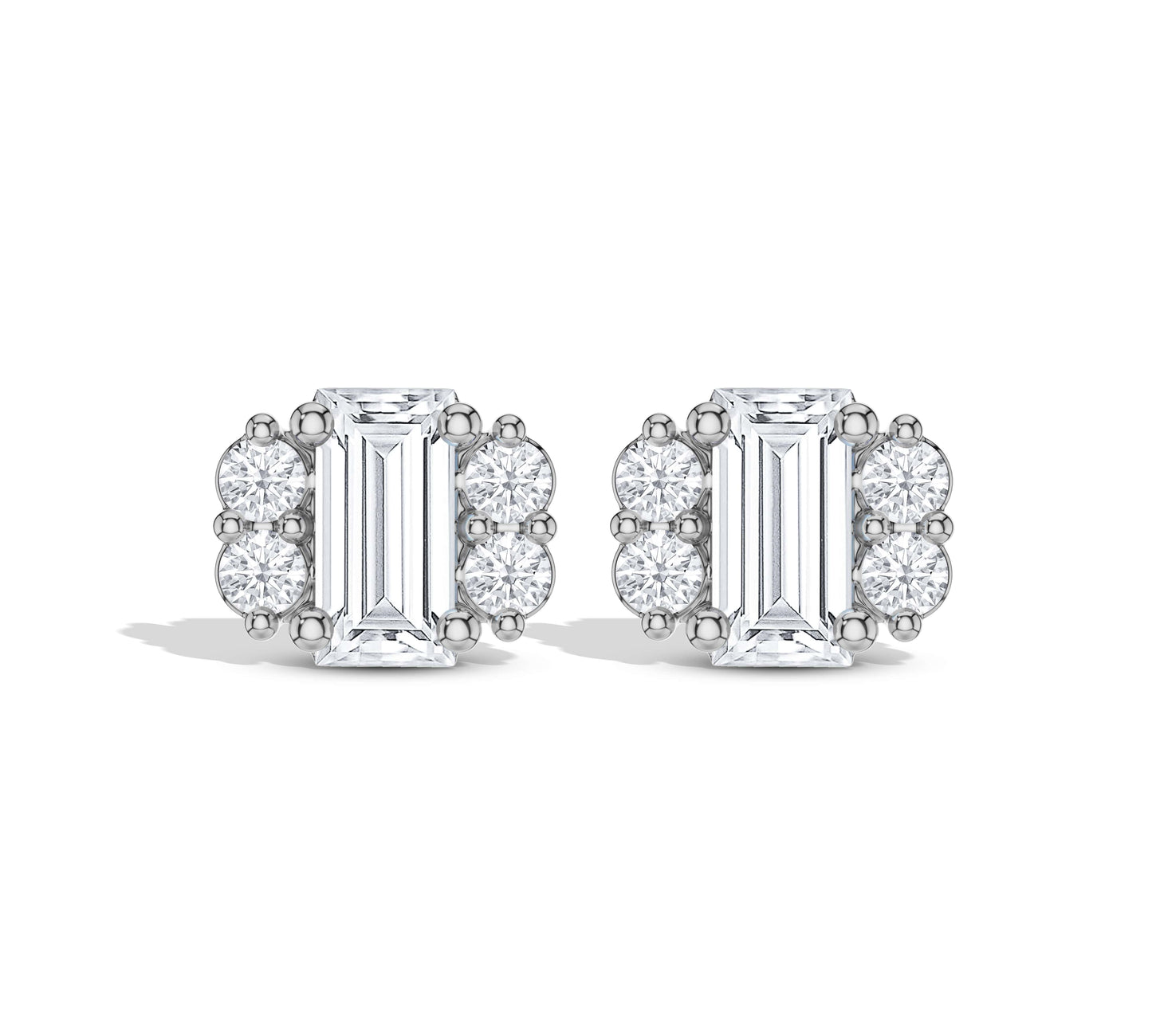 White gold baguette and round diamond earrings