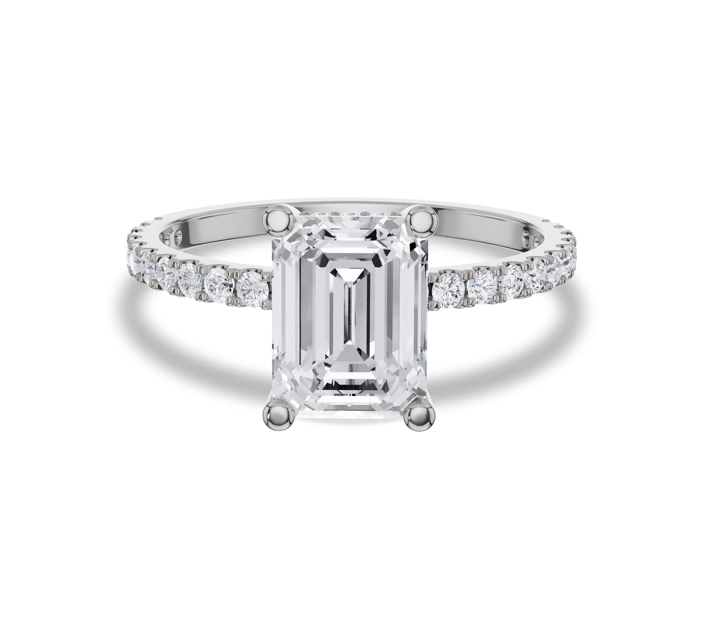 White gold emerald cut engagement ring with brilliance