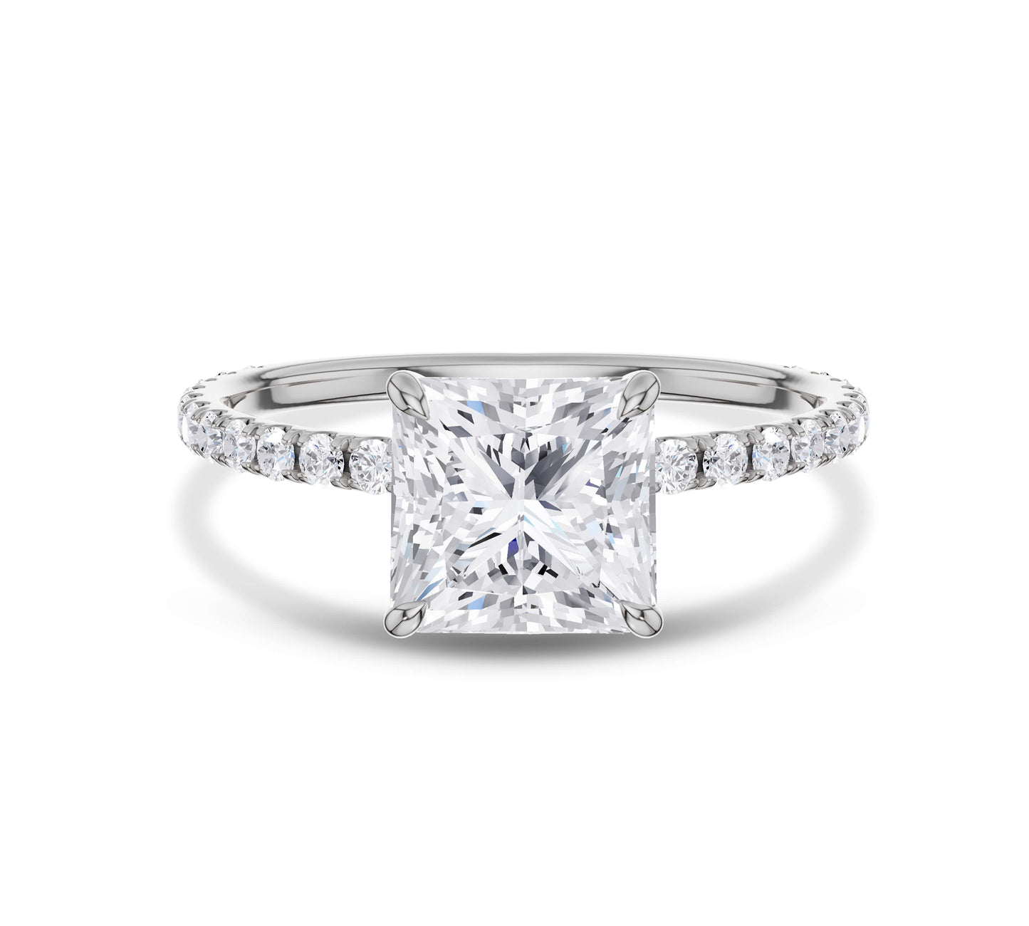 White gold pear cut diamond engagement ring with pavé diamonds