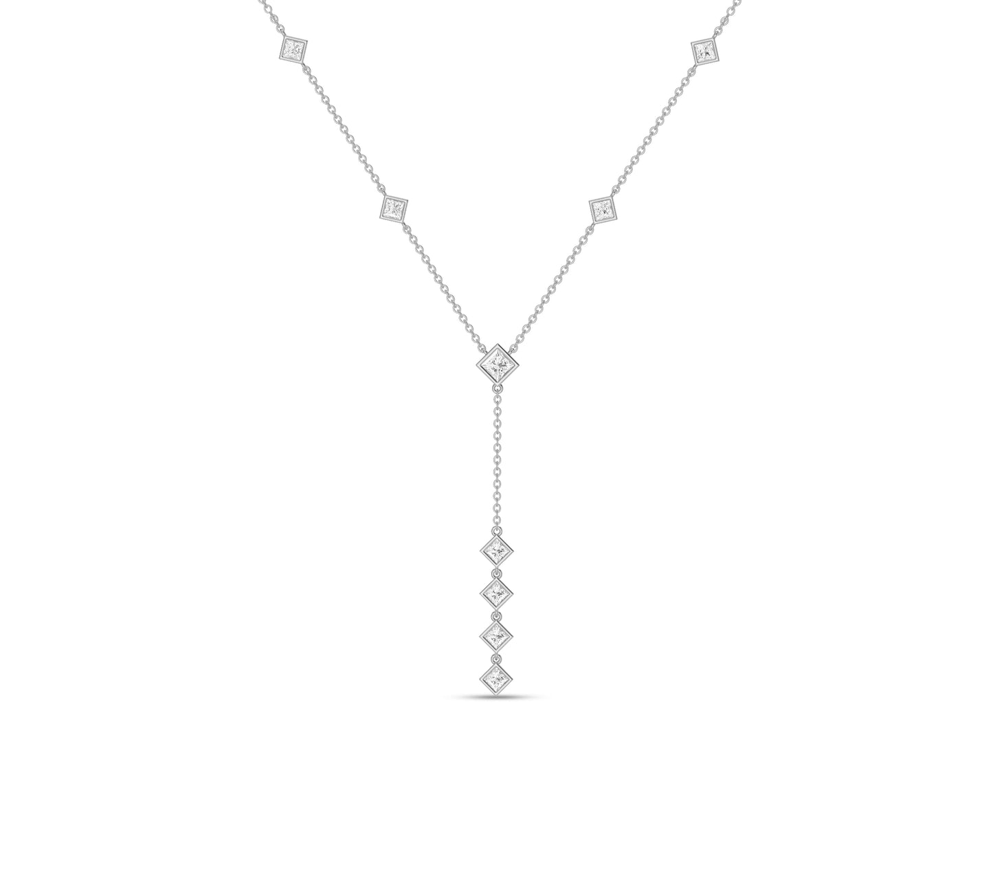 white gold princess diamond lariat necklace