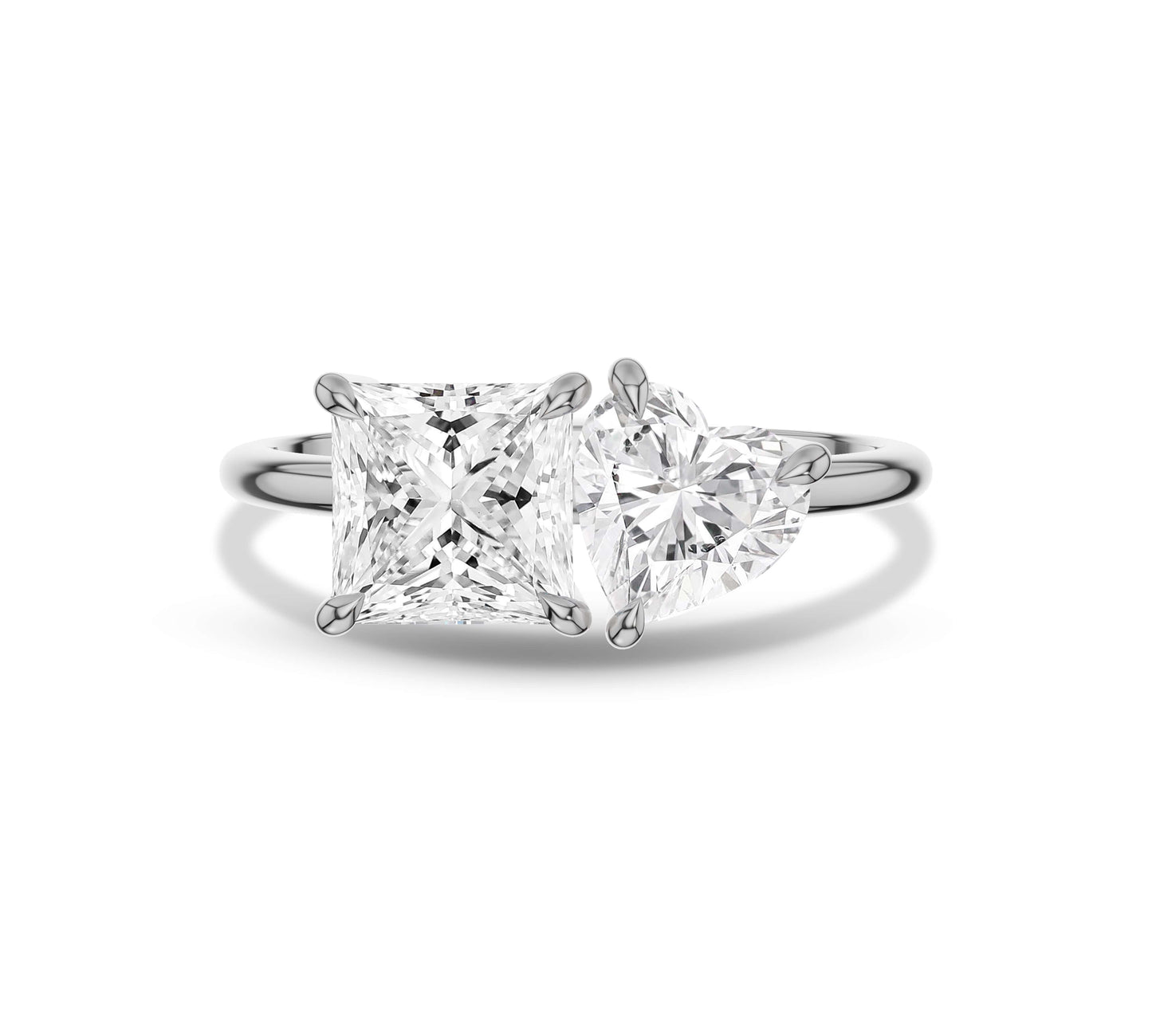 White gold princess and heart cut Toi et Moi ring