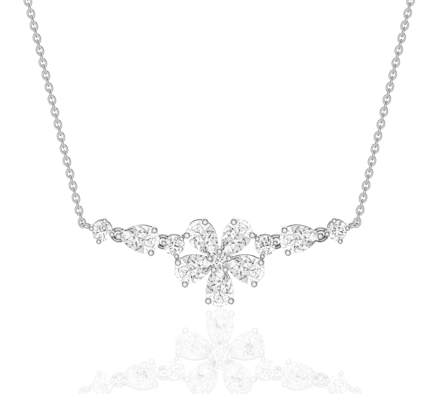 Delicate flower motif diamond necklace in yellow gold