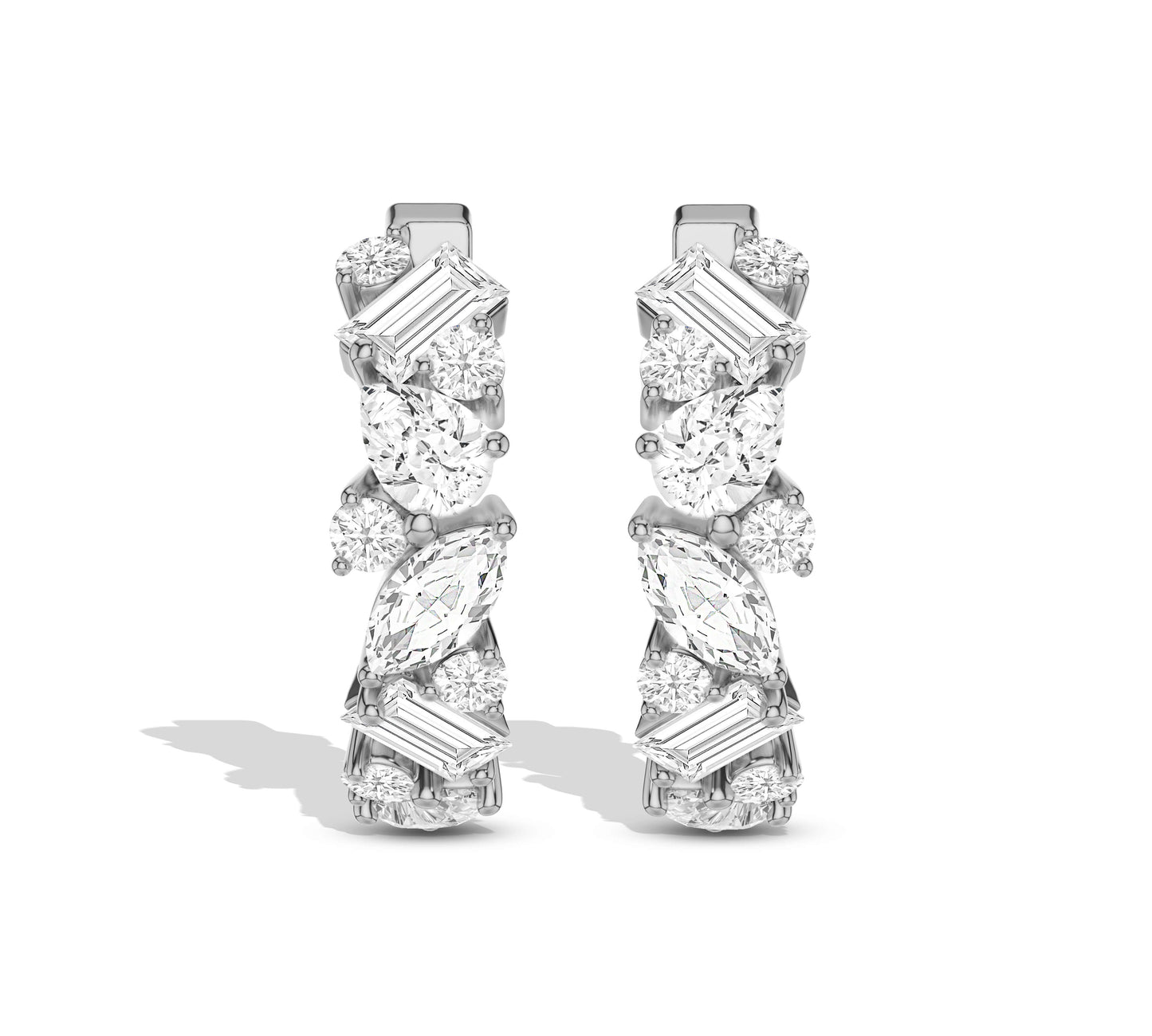 14K gold huggie earrings with assorted diamonds