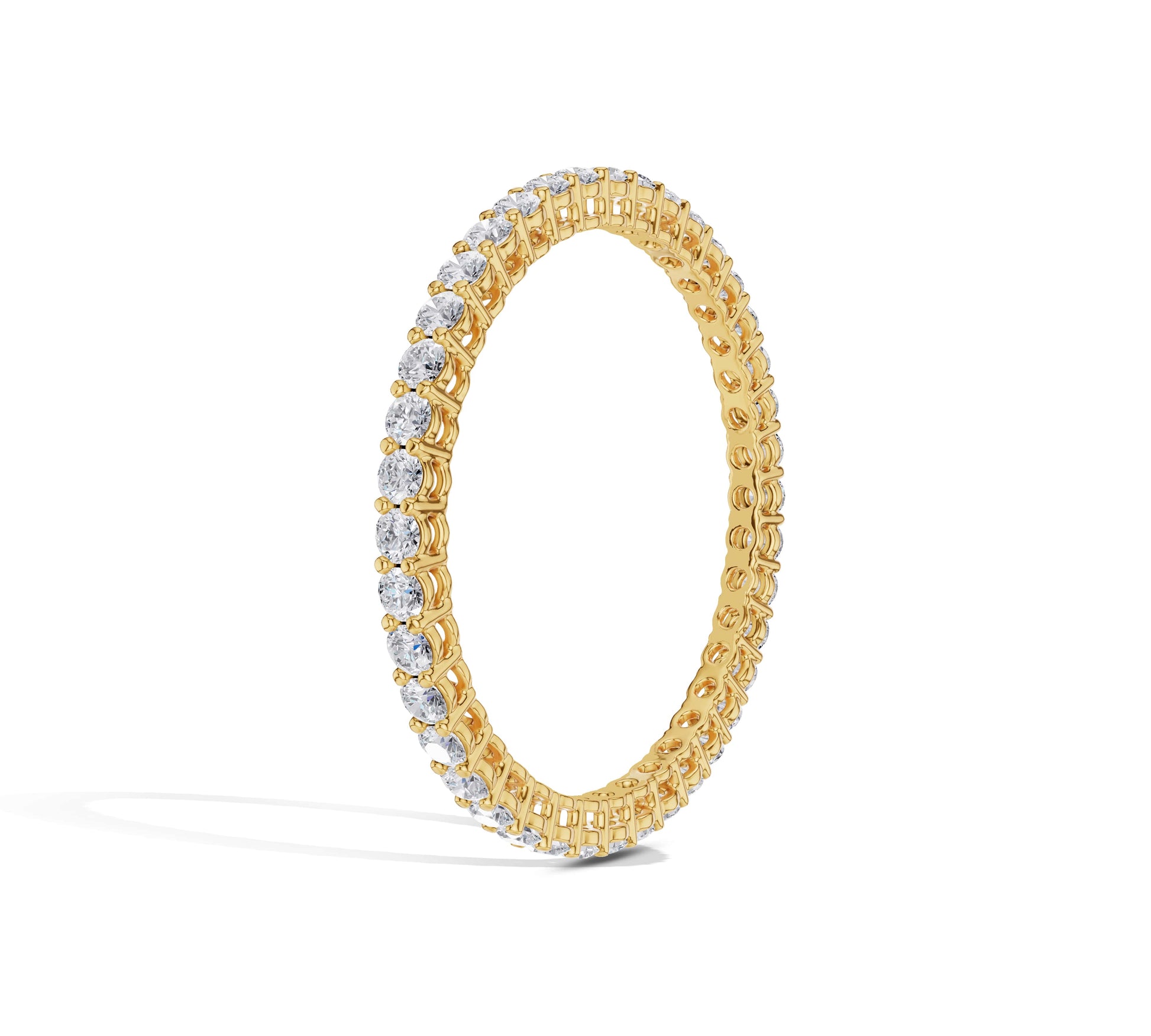 Yellow gold band with round diamonds