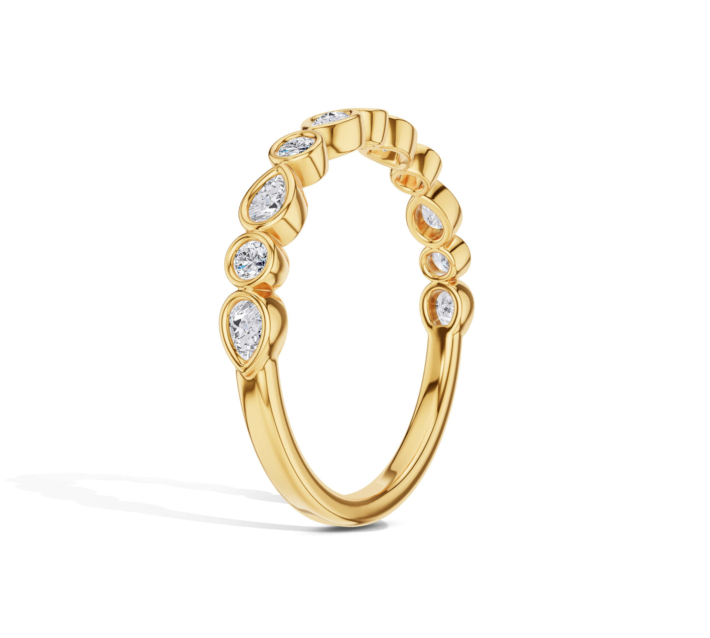 18K yellow gold bezel diamond band with unique shape mix