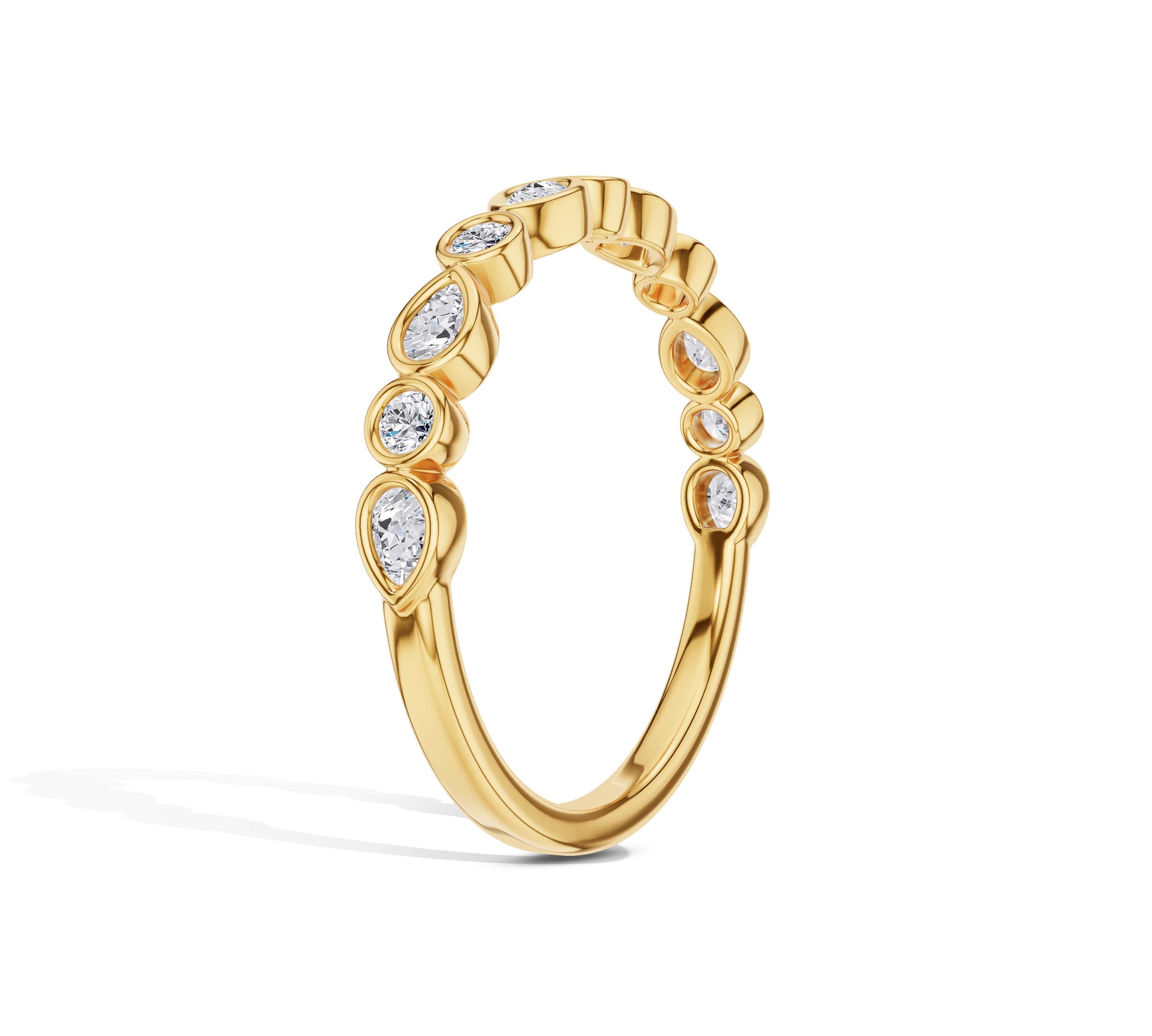18K yellow gold bezel diamond band with unique shape mix