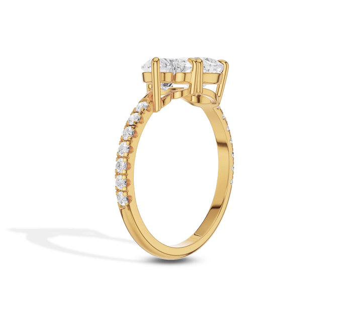 Cushion and Heart Diamond Toi et Moi Ring