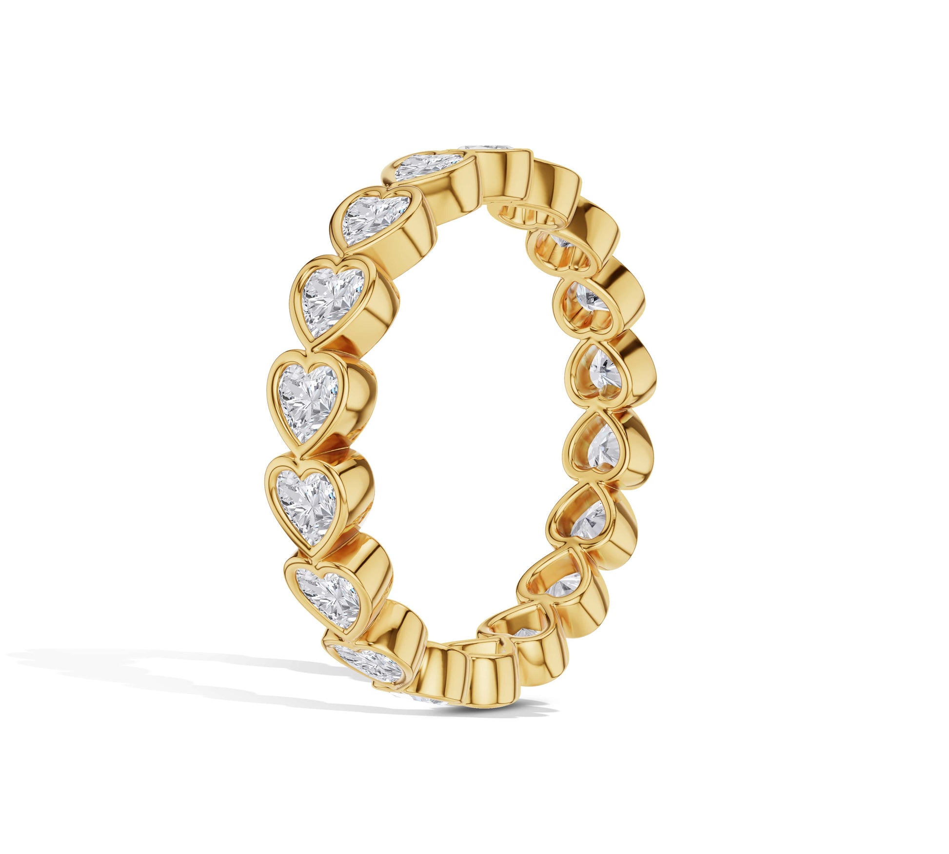 18K yellow gold full eternity ring with heart diamonds