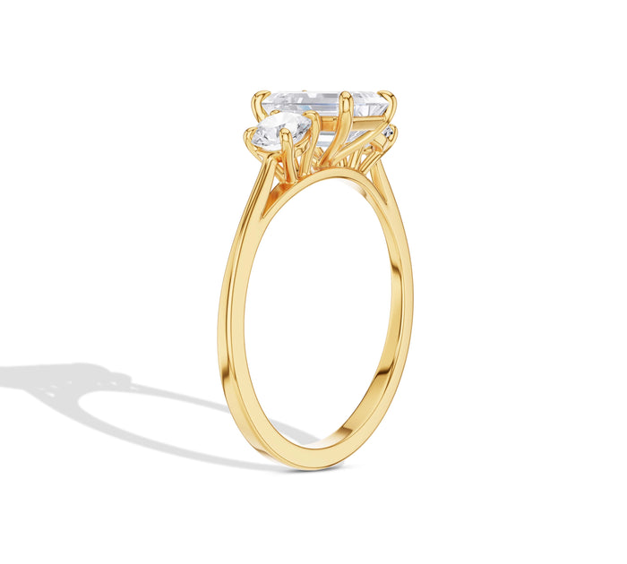 Emerald and Round Cut Three Stone Engagement Ring