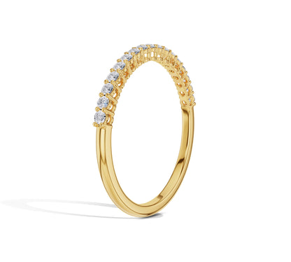 14K gold wedding band with round diamonds