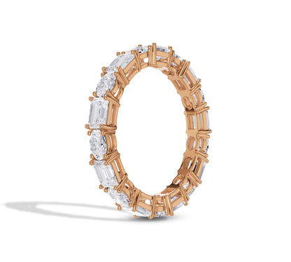 Luxury jewelry eternity band with blend of cuts