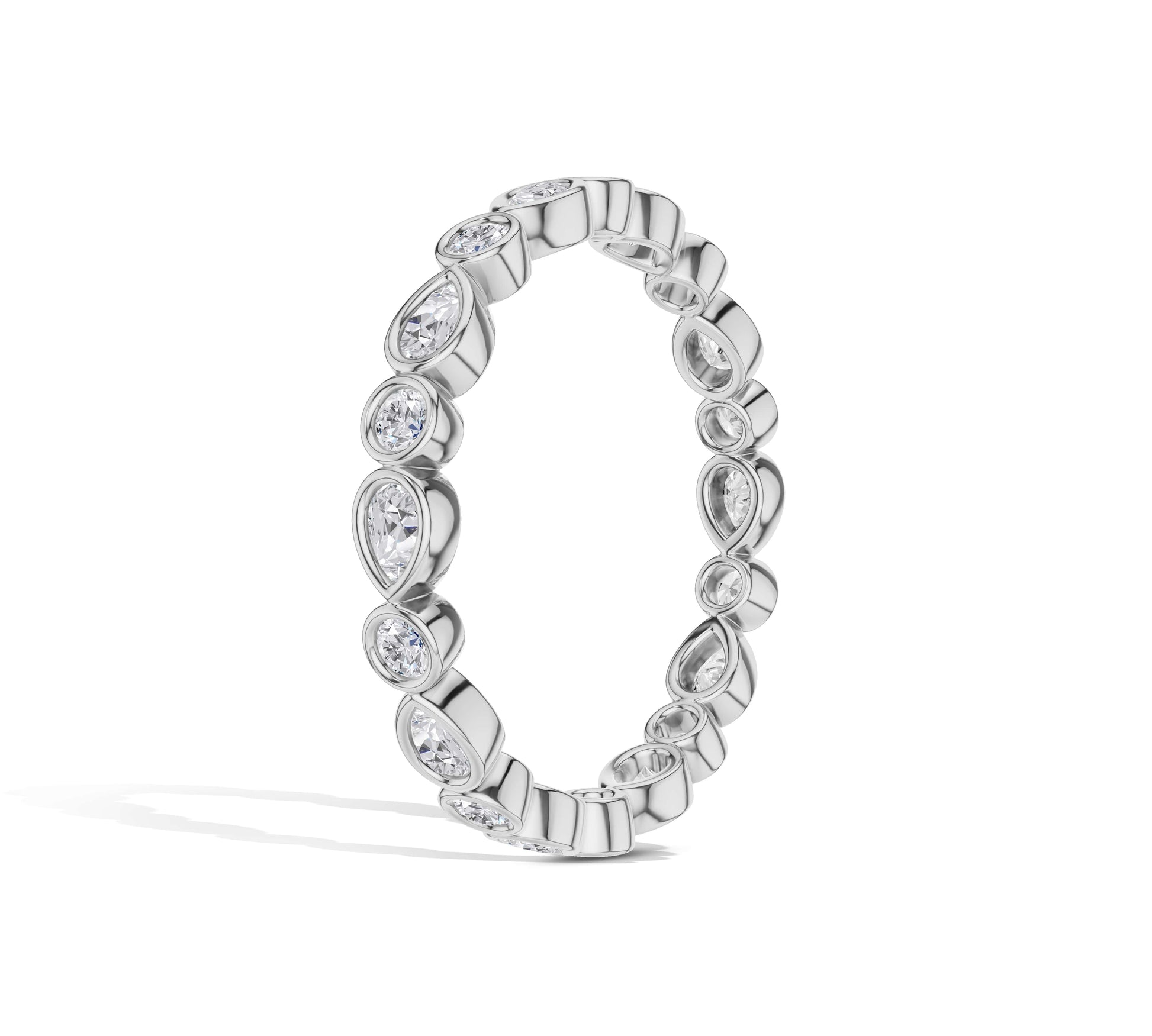 Modern bezel diamond band in white gold