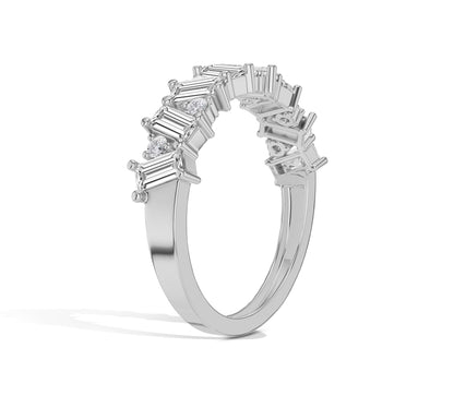 Elegant staggered baguette diamond band