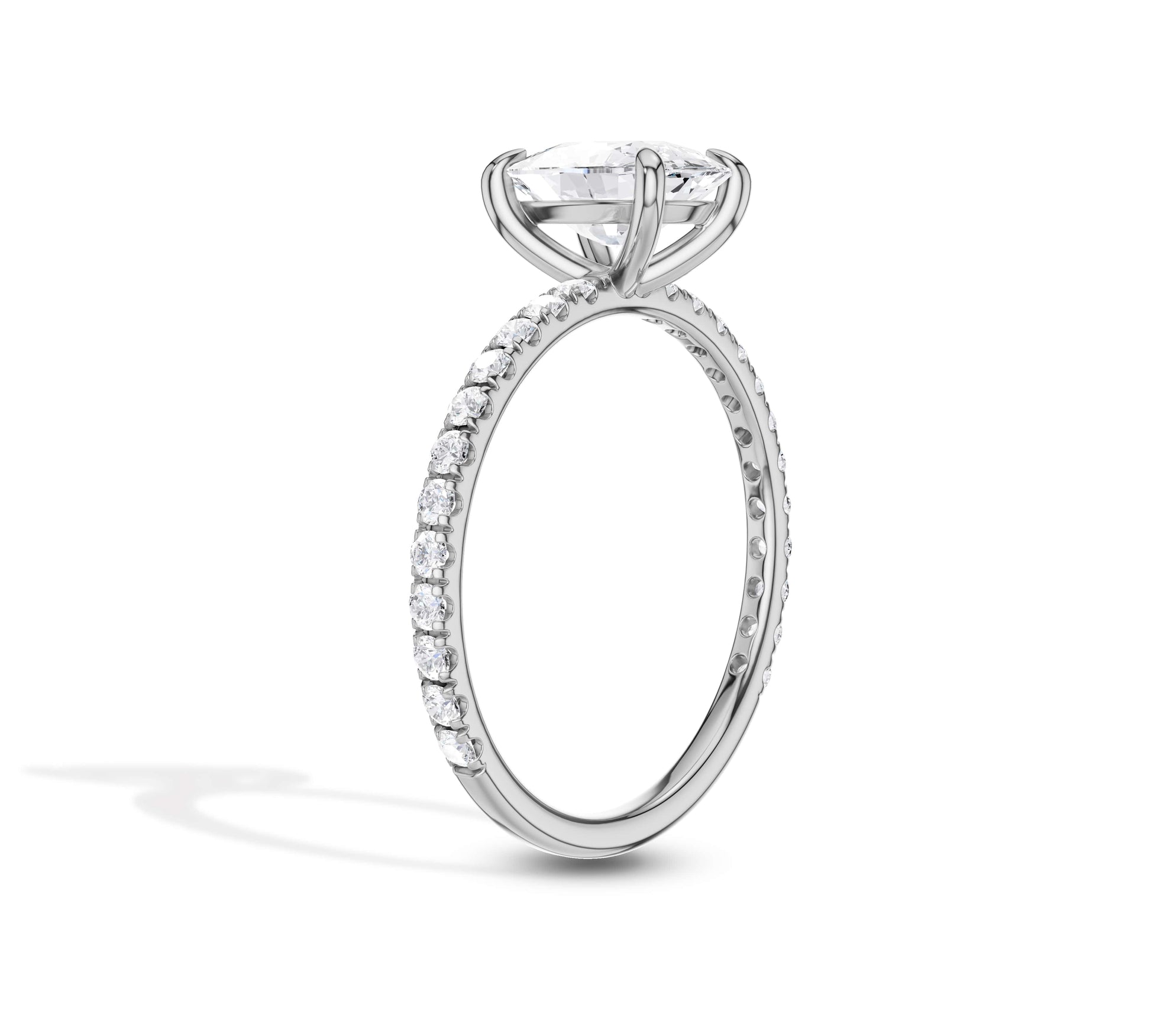 14K white gold ring with lab diamond cushion cut center
