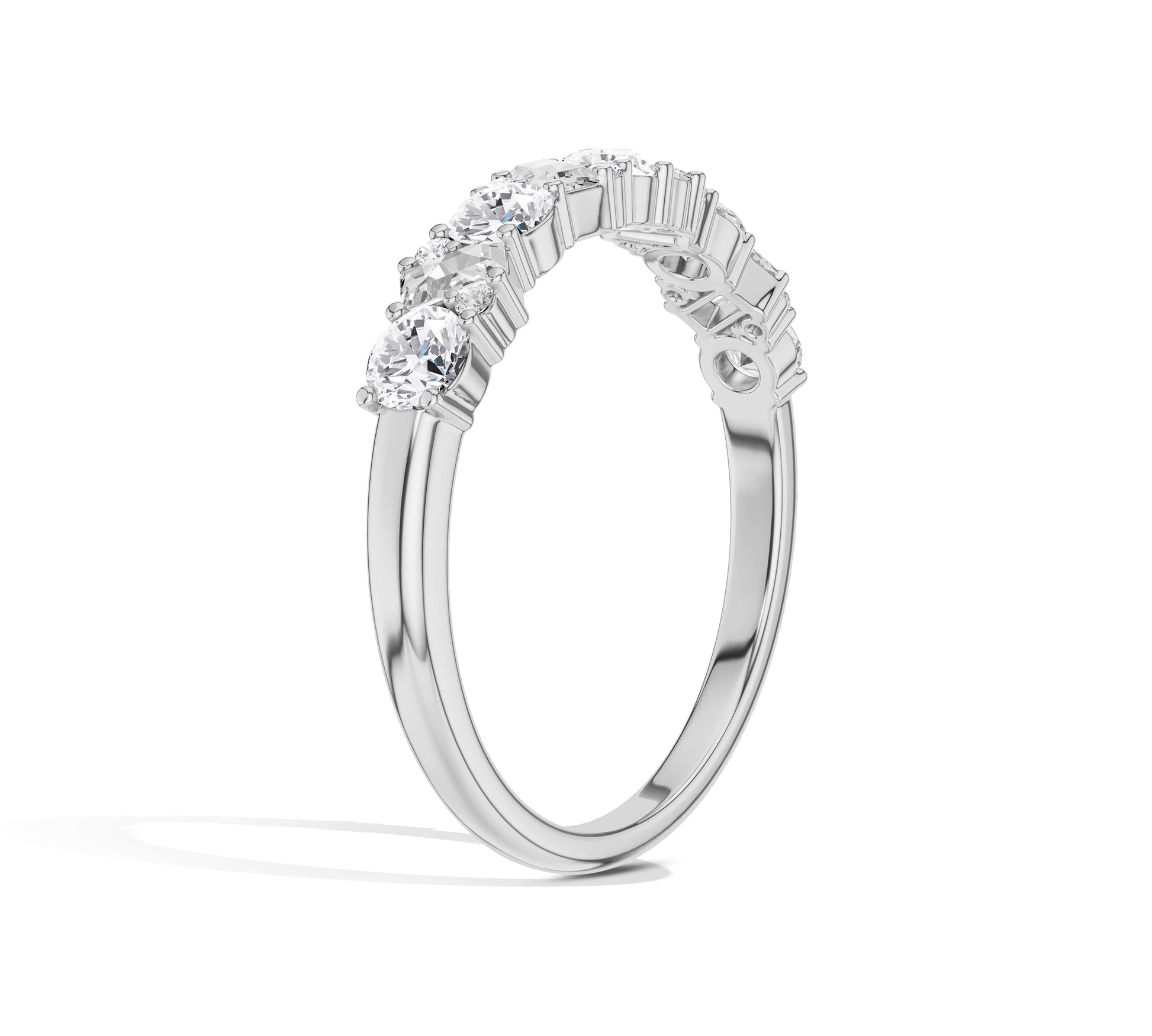 half ternity band with round and baguette diamond