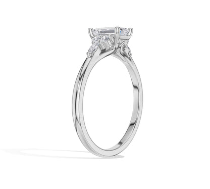 Emerald diamond engagement ring in 18K white gold