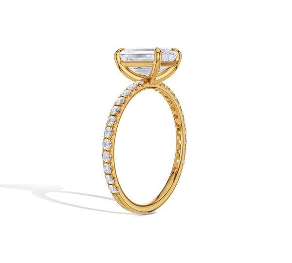 Pave Diamond Emerald Cut Engagement Ring
