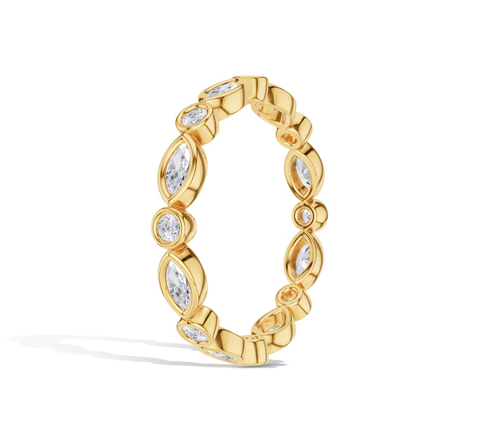 Alternating Round Marquise Bezel Wedding Band