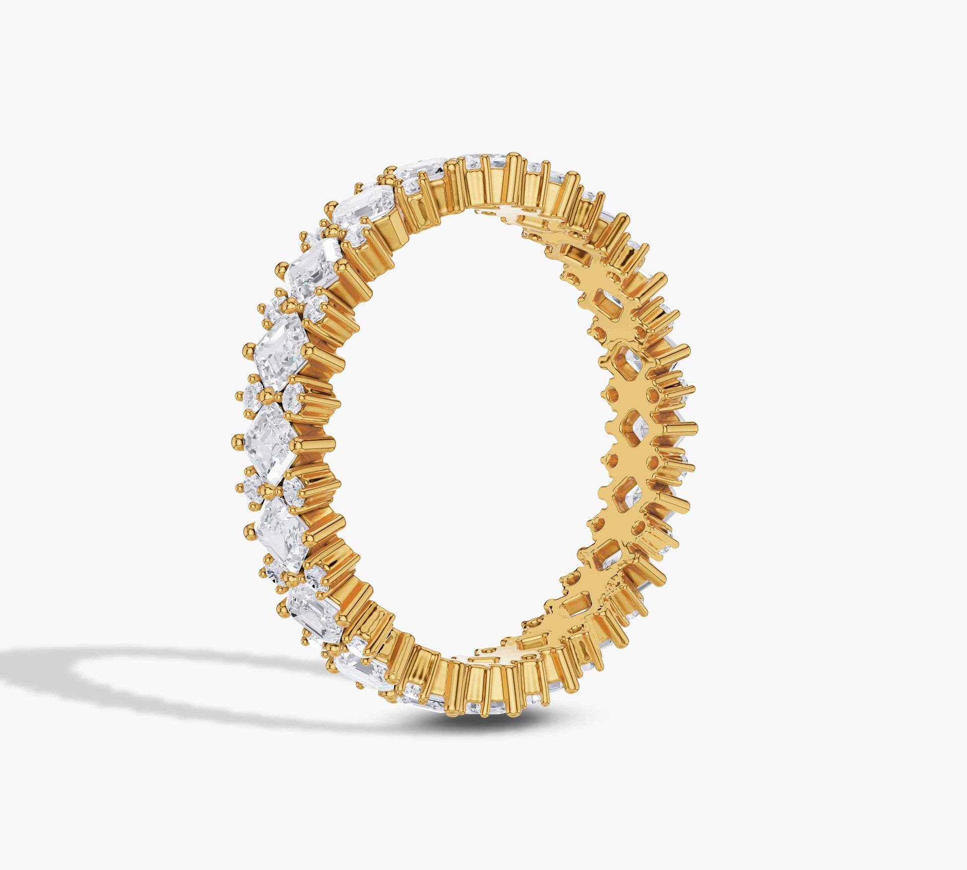 Designer gold eternity band with Asscher diamonds