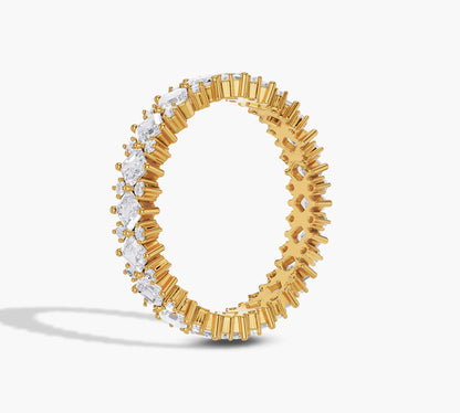 Designer gold eternity band with Asscher diamonds