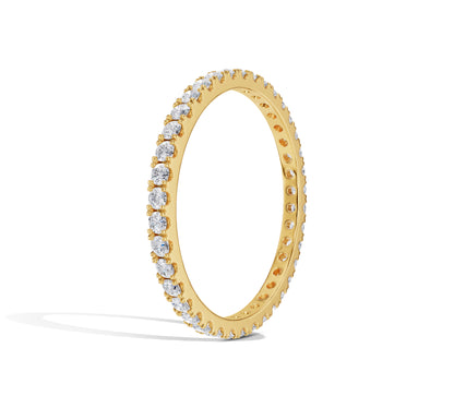 Close-up of thin gold diamond band