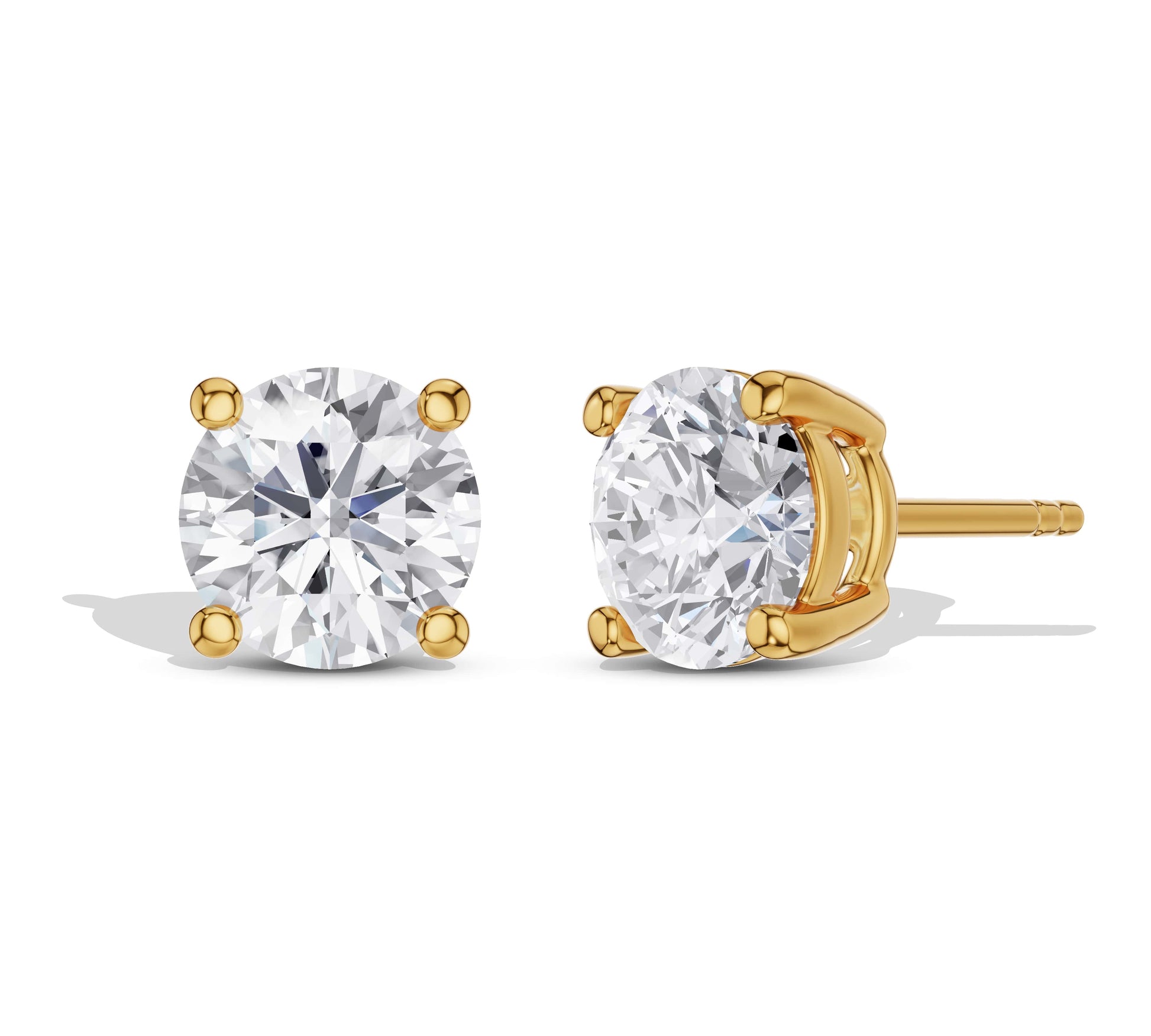 Close-up round cut diamond earrings