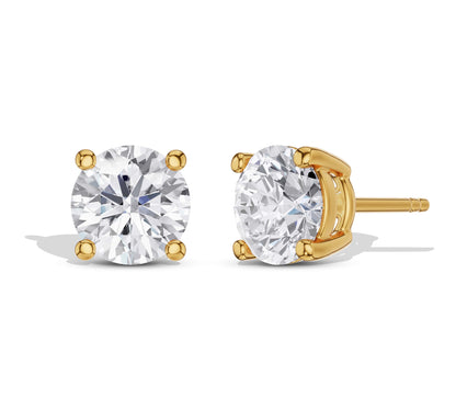 Close-up round cut diamond earrings