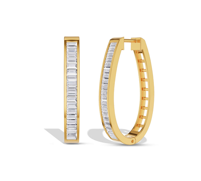 Channel Set Baguette Large Hoop Earrings