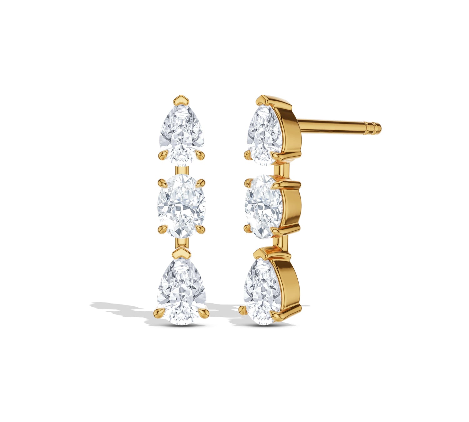 Moissanite drop earrings with yellow gold setting