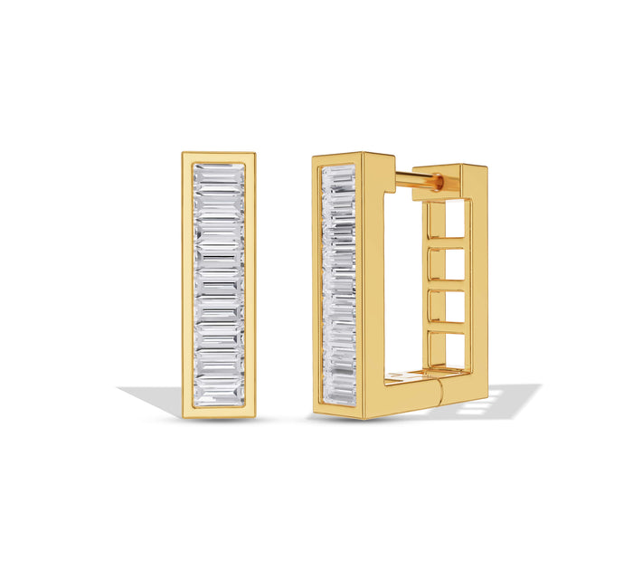 Baguette Diamond Channel Set Square Huggies