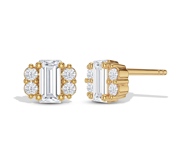 Baguette and Round Diamond Stud Earrings