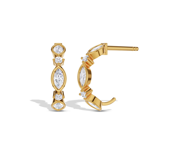 Bezel Set Diamond Half Hoop Earrings