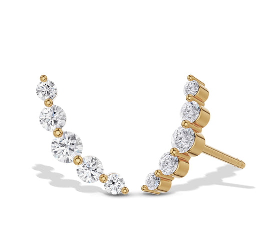Modern yellow gold ear climber with round diamonds