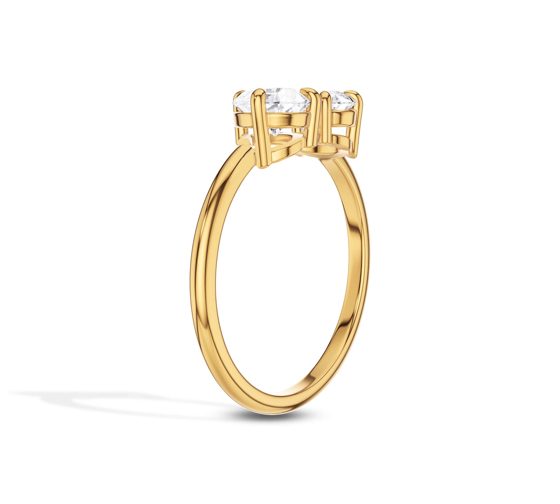 Lab created dual diamond ring in yellow gold open setting